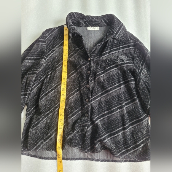 Vintage 90s Y2K Pulli Black Velvet Burnout Stripe Shirt Whimsigoth Goth - Picture 11 of 12